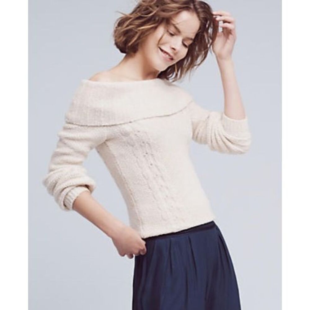 NWT Sleeping on Snow NEVES ANTHROPOLOGIE Off Shoulder cowl neck IVORY SWEATER sz